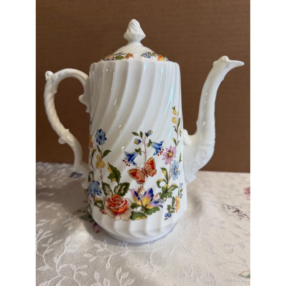 Aynsley Cottage Garden Fine Bone China Coffee Pot Floral Butterfly England